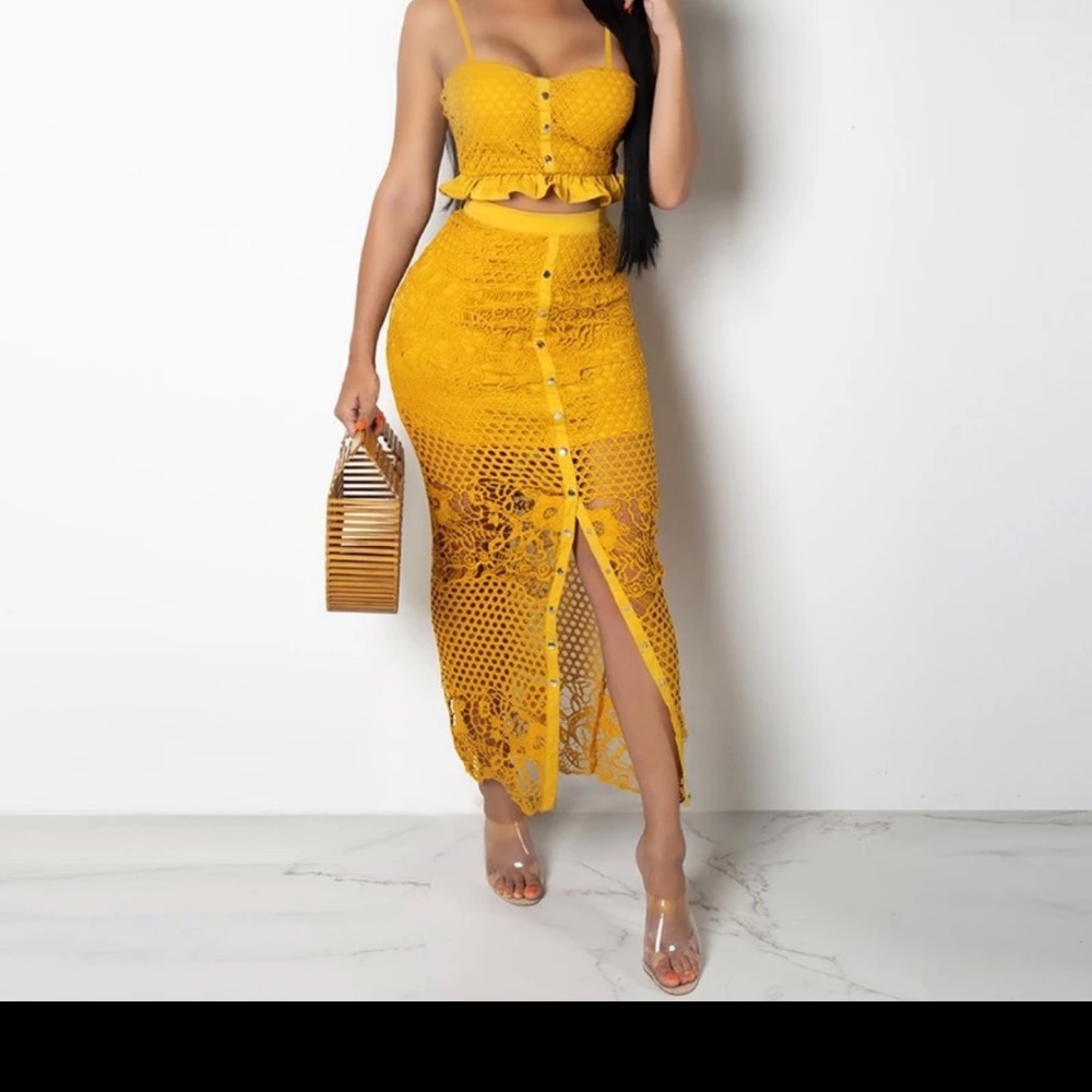 Crochet matching top and skirt.